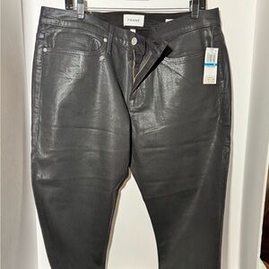 Frame Denim Black Slim Jeans with Coated Finish